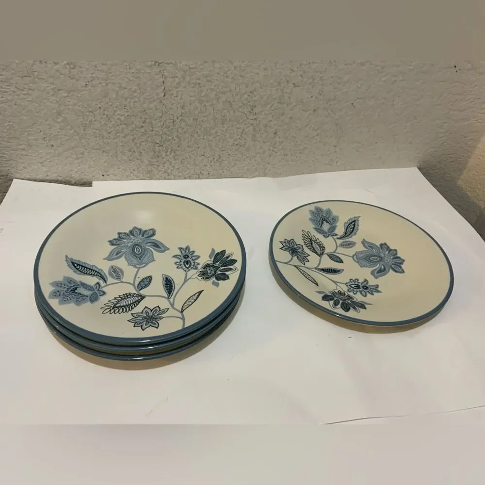 Global Floral Blue By Whole Home Salad Plates 8 1/4” 4 piece